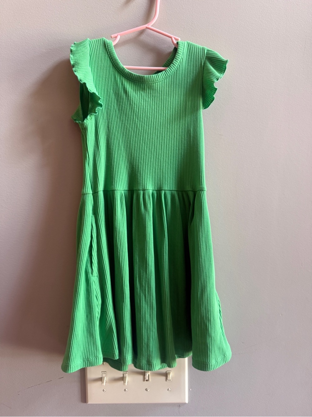 Old Navy Bright Green Ruffle Sleeve Knit Dress